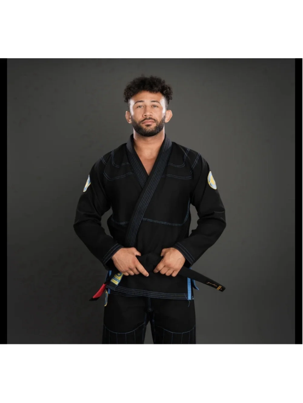 Gold BJJ Aeroweave Gi Black Jiu-Jitsu Black blue Stitching and yellow Logo A1H